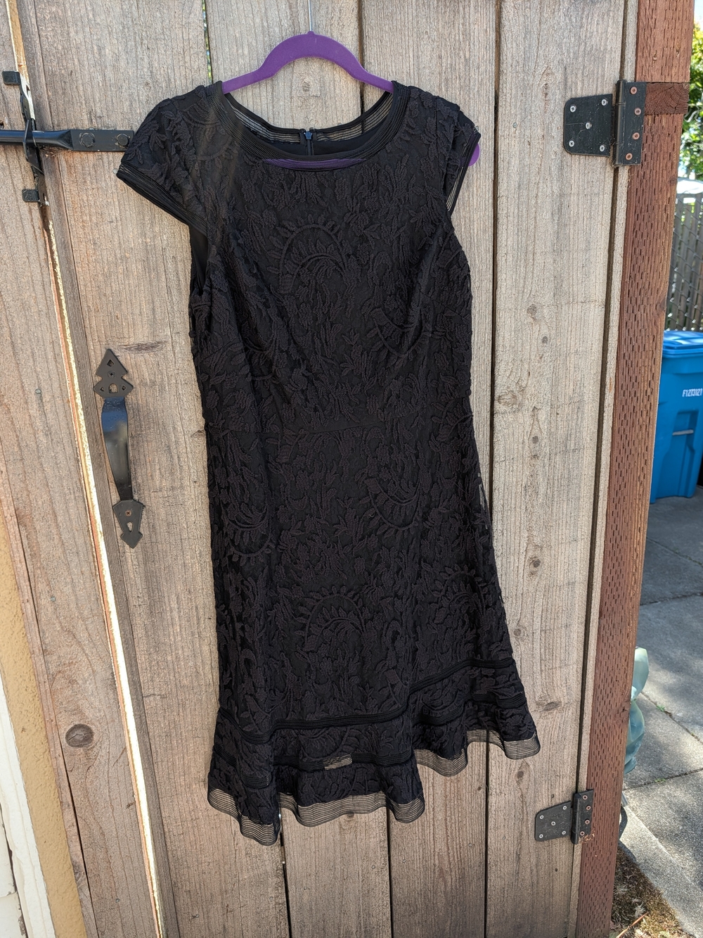 Adrianna Papell Black Lace Fit-and-Flare Cap Sleeve Dress